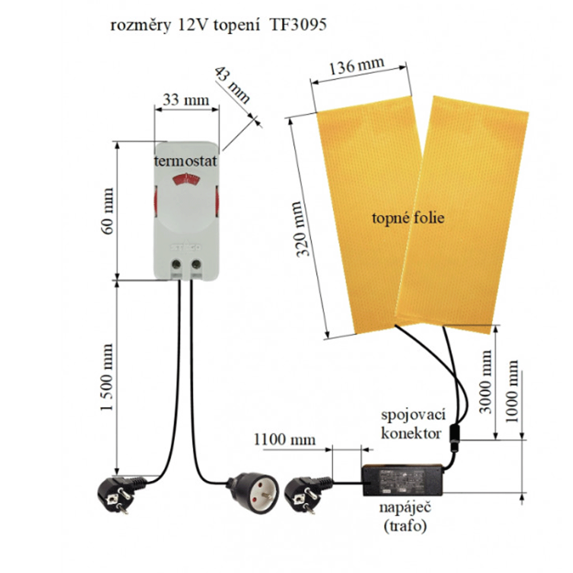 TF3095 - topení s termostatem do kurníku, psí boudy 12 V, 72 W