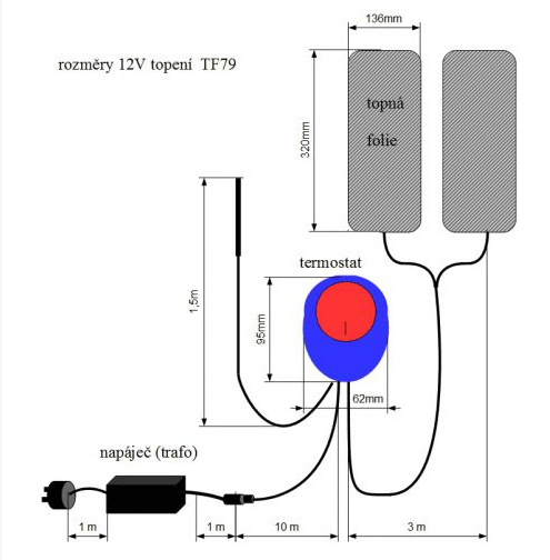 12V/ 72W topné těleso s termostatem, IP68 TF3079