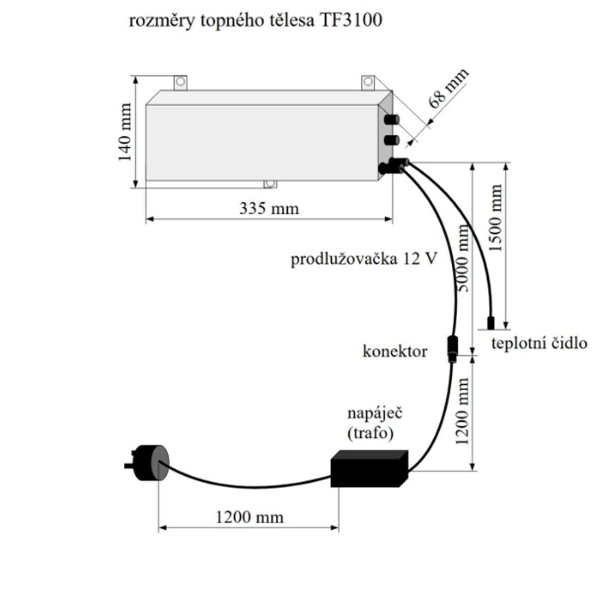 TF3100 - přímotop s čidlem do kurníku, psí boudy 12 V, 80 W