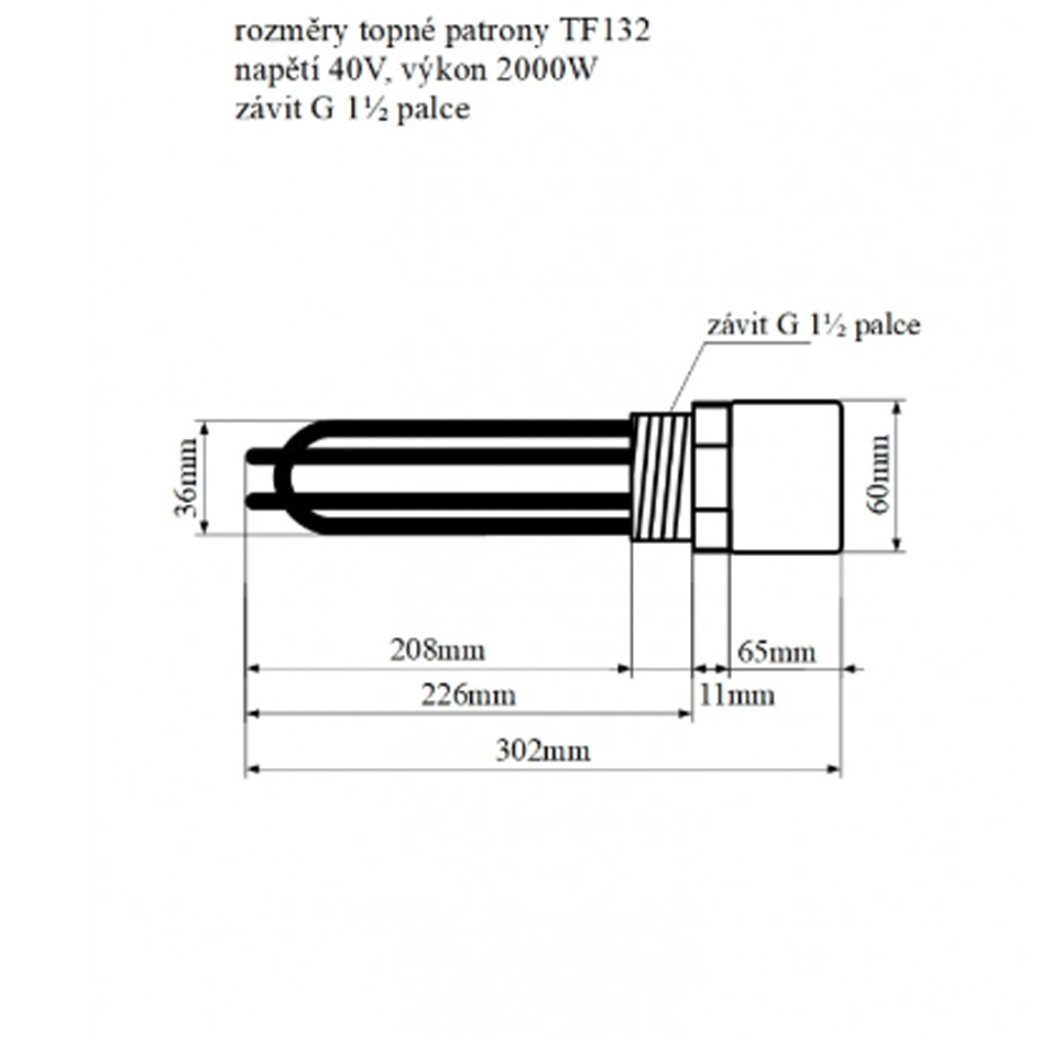 TF132 40V/2000W topná patrona G6/4 palce 226 mm