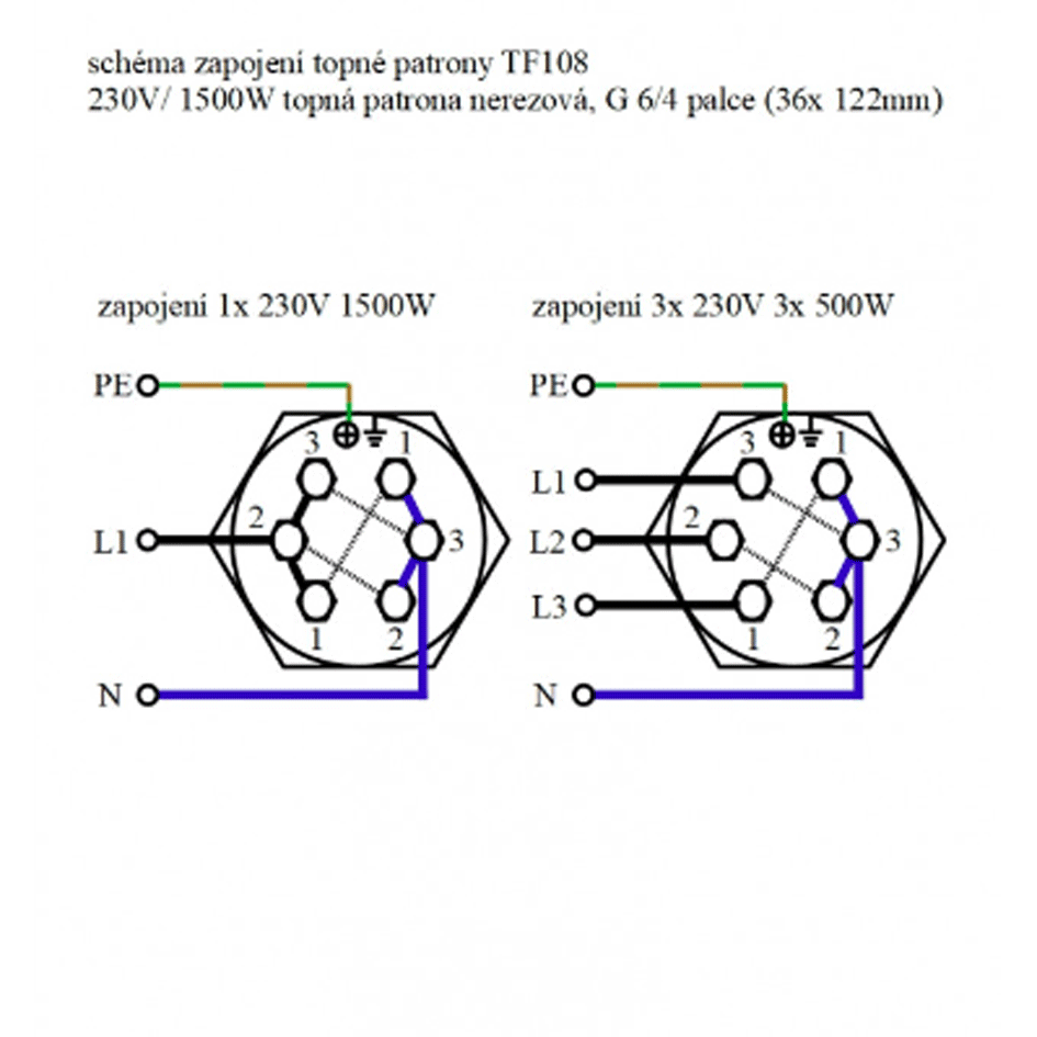TF108 230V/1500W topná patrona nerezová G6/4 142 mm