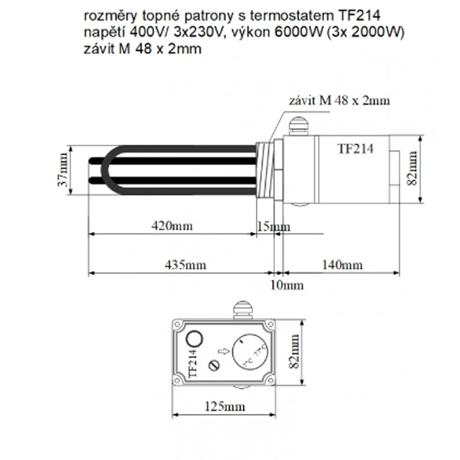 TF214  400V/6000W topná patrona s termostatem M48*2 mm délka 435 mm
