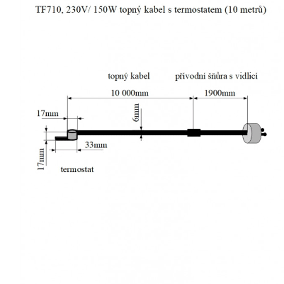 TF710 230V/150W  topný kabel s termostatem 10 m