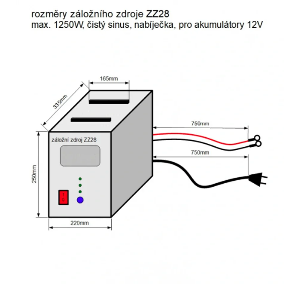ZZ28 - 1250W/ 230V záložní zdroj sinusový, pro aku 12V (na plochu)