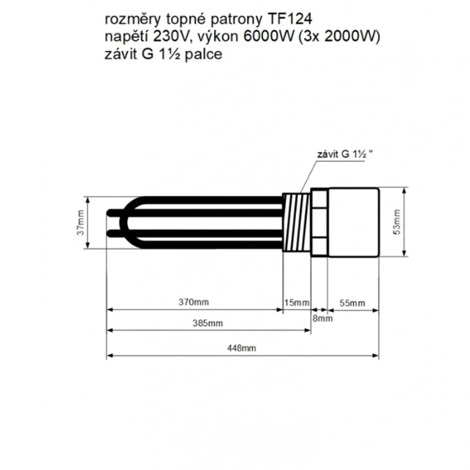 TF124 - 230V/ 6000W topná patrona, G6/4 palce, délka 425mm