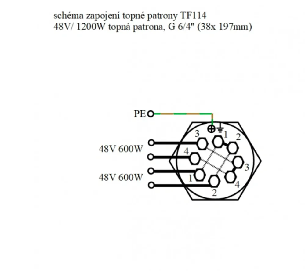 TF114, 48V/ 1200W topná patrona, G6/4" palce, délka 226mm