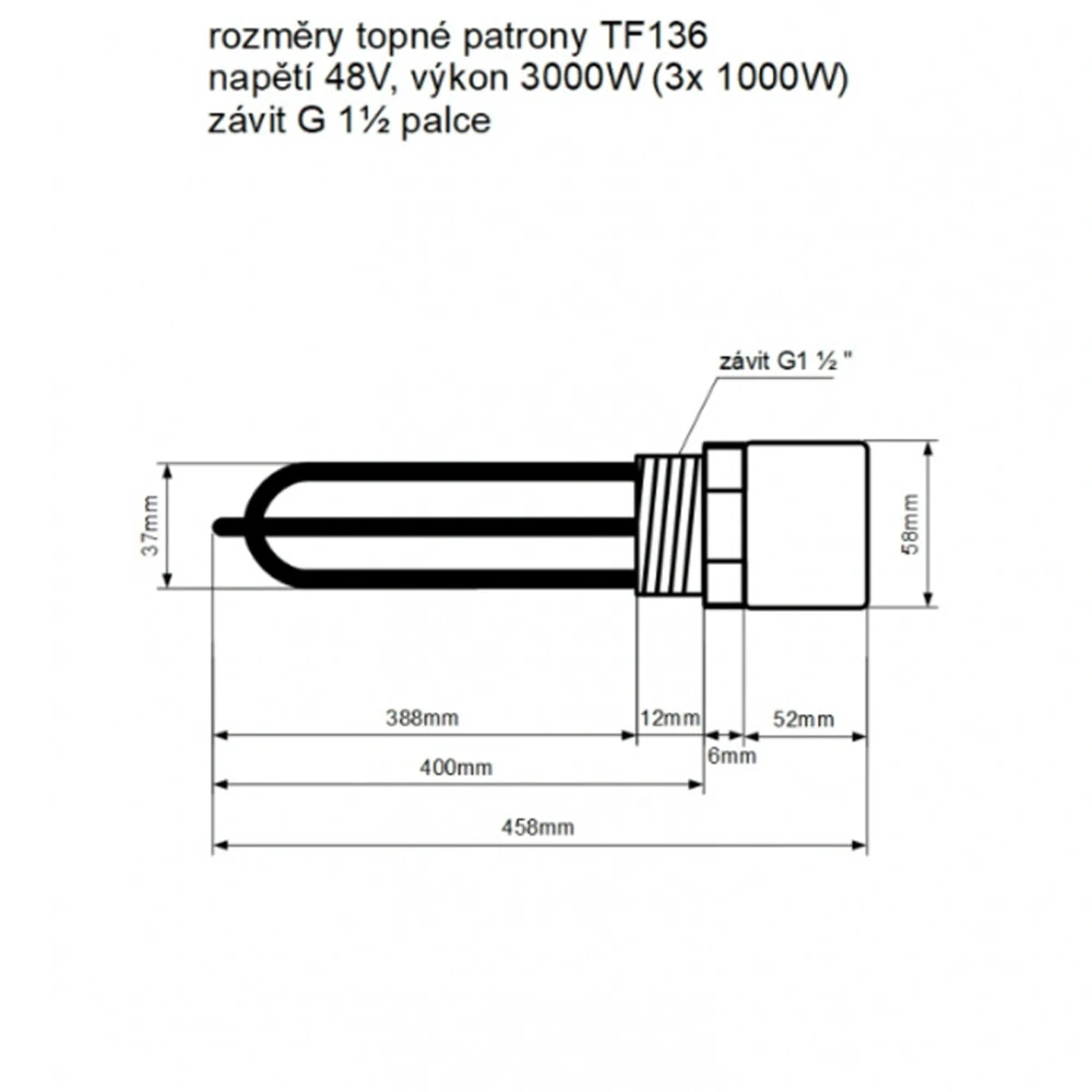 TF136 - 48V/3000W topná patrona G6/4 palce délka 400 mm