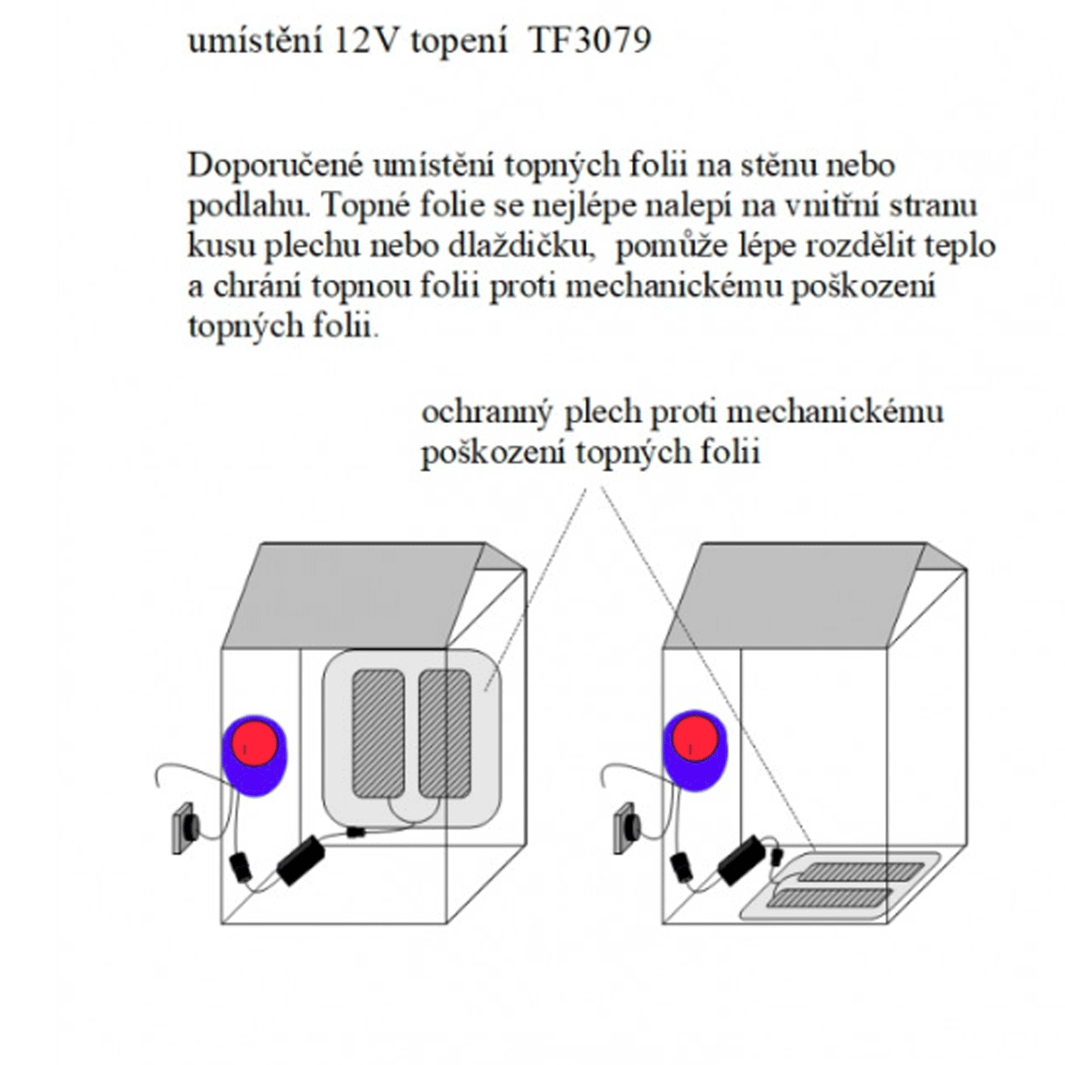 12V/ 72W topné těleso s termostatem, IP68 TF3079