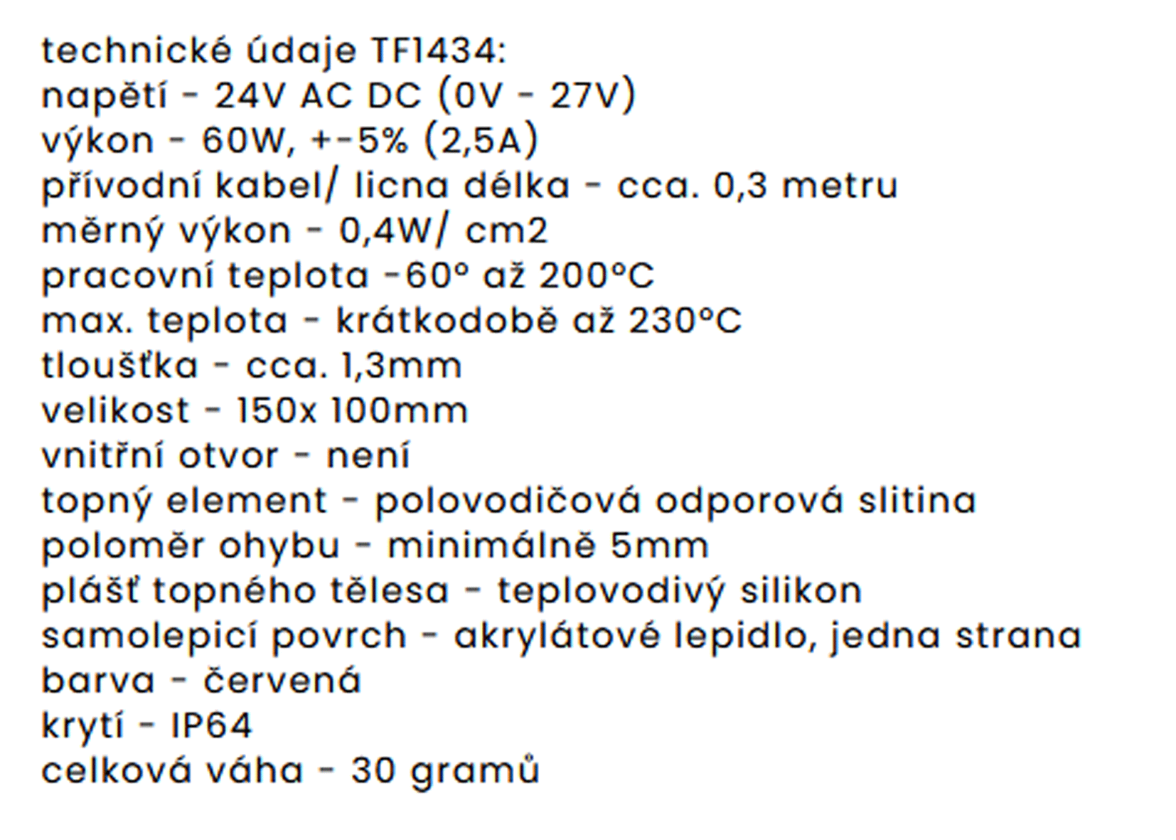TF1434  24V/60W topná folie ohebná samolepící silikonová 150 x 100 mm