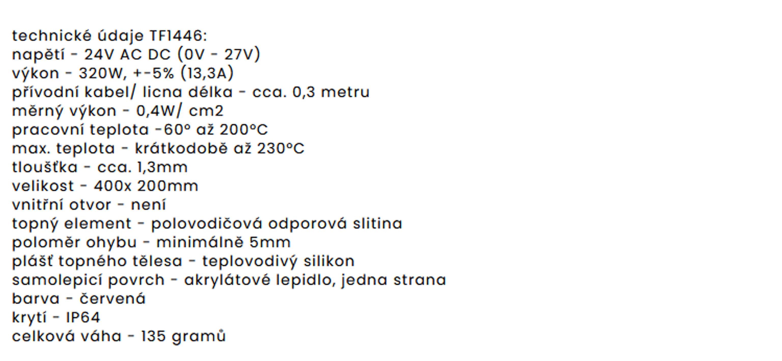 TF1446 24V /320 W topná folie ohebná samolepící silikonová 400*200 mm