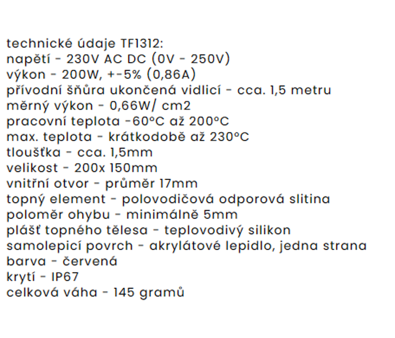tf1312 230V/200W topná folie ohebná samolepící silikonová 200 x 150 mm
