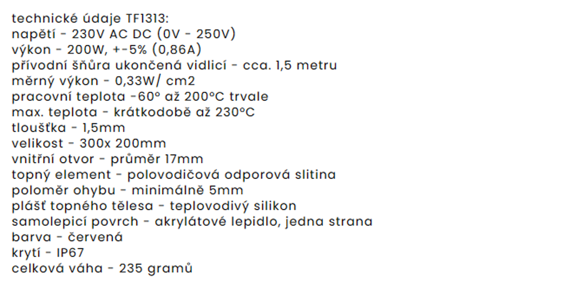 TF1313 230V/200W  topná folie ohebná samolepícíí  300 x 200 mm