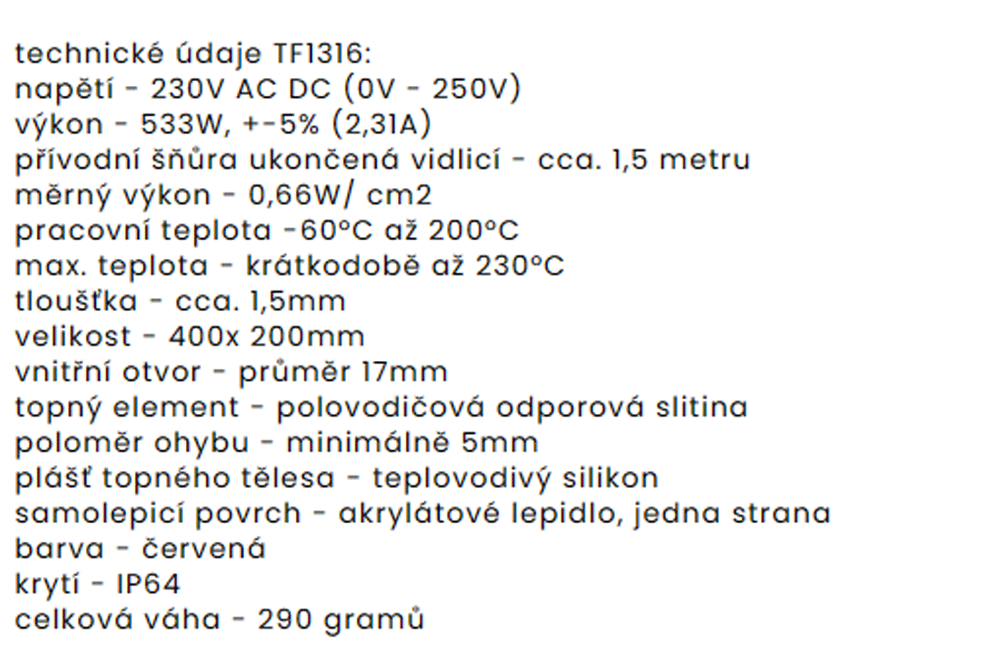TF1316 230V/533W topná folie ohebná samolepící silikonová 400 x 200 mm