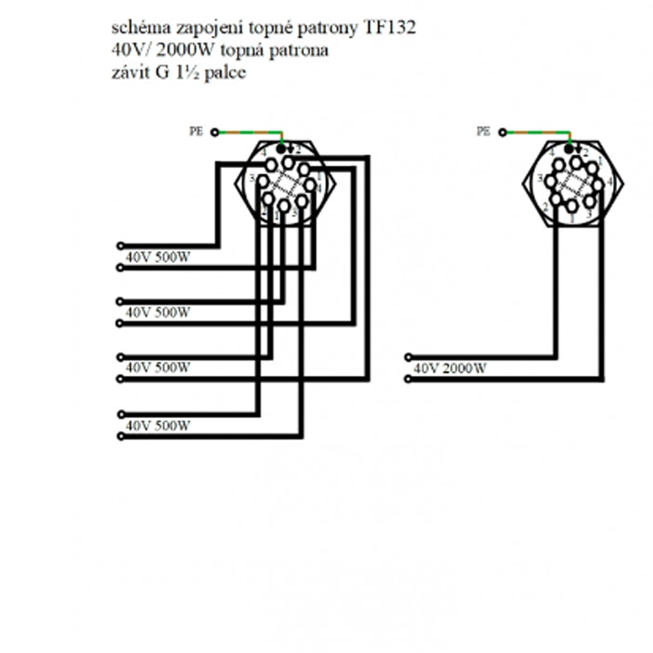 TF132 40V/2000W topná patrona G6/4 palce 226 mm
