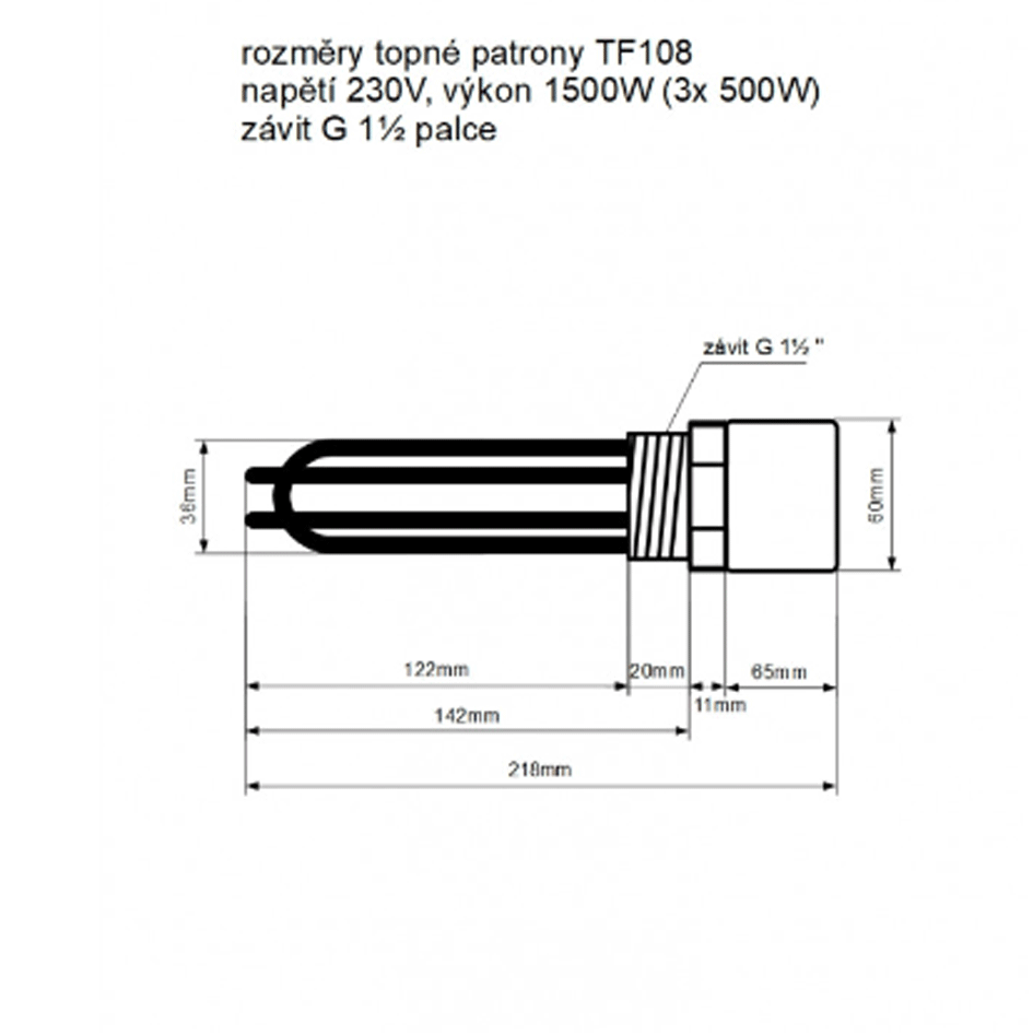 TF108 230V/1500W topná patrona nerezová G6/4 142 mm