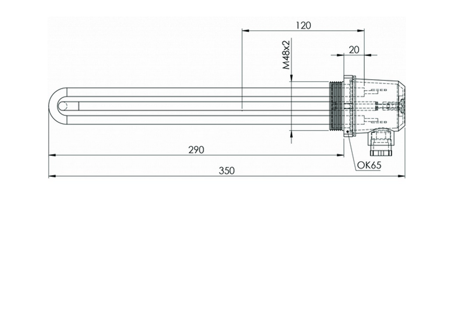 2,4 kW, L=290 mm, Topné těleso nerezové, bez regulace 