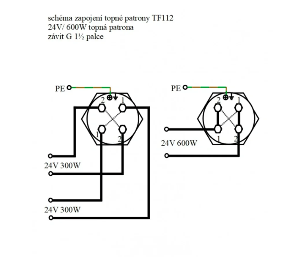 TF112 - 24V/ 600W topná patrona, G6/4 palce, délka 160mm