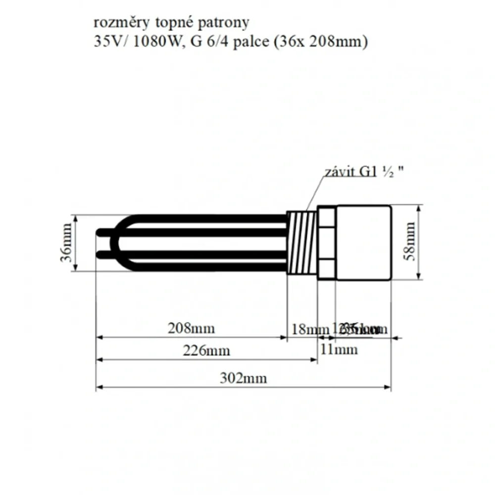 SO286 - 1080W solární sytém pro ohřev vody, patrona G6/4 palce