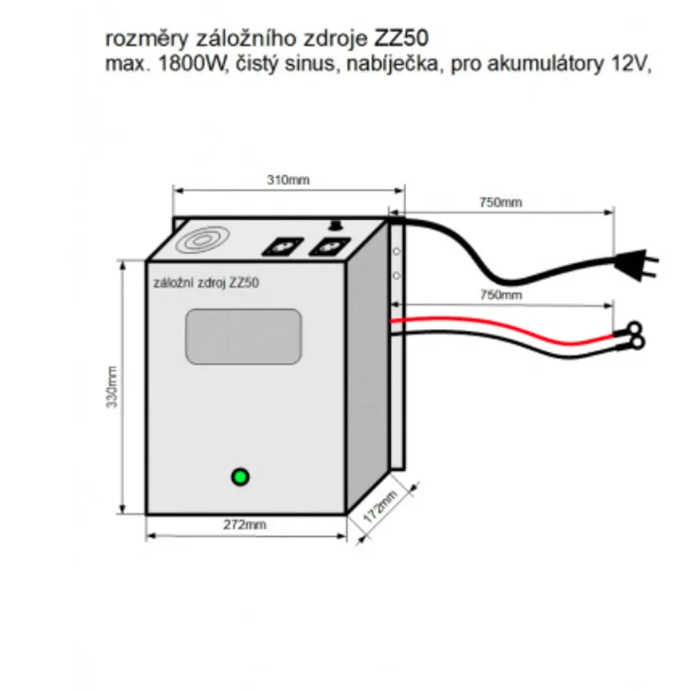 ZZ50 - 1800W/ 230V záložní zdroj sinusový, pro aku 24V, (na plochu/ na stěnu)