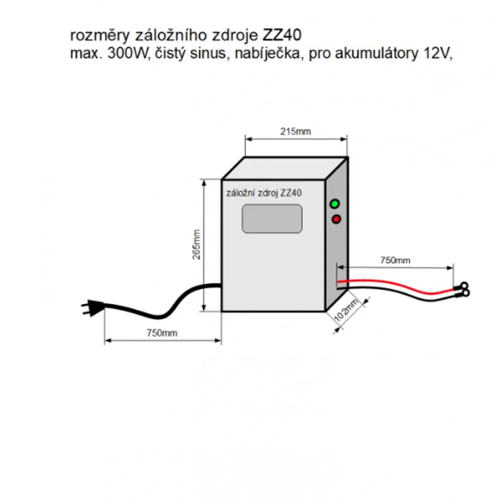 ZZ40 - 300W/ 230V záložní zdroj sinusový, pro aku 12V, (na plochu/ na stěnu)