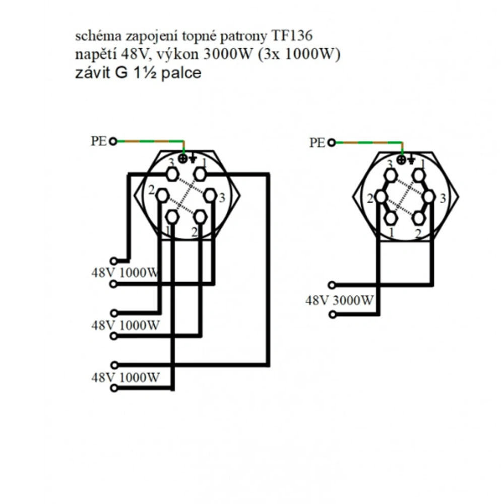 TF136 - 48V/3000W topná patrona G6/4 palce délka 400 mm