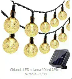 Solární LED girlanda 40 led 785cm kulatá