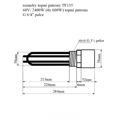TF135 - 60V/2400W topná patrona G6/4 palce délka 226 mm