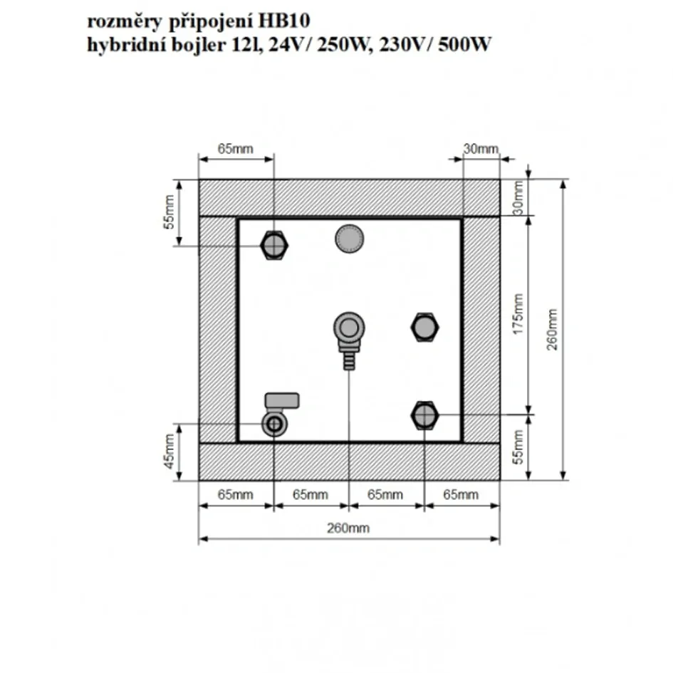 HB10 - hybridní bojler 12l, 24V/ 250W, 230V/ 500W