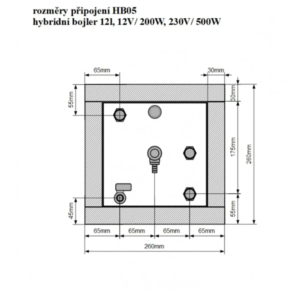 HB05 - hybridní bojler 12l, 12V/ 200W, 230V/ 500W