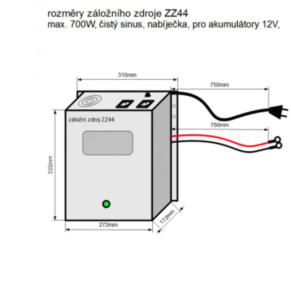 ZZ44 - 700W/ 230V záložní zdroj sinusový, pro aku 12V, (na plochu/ na stěnu)