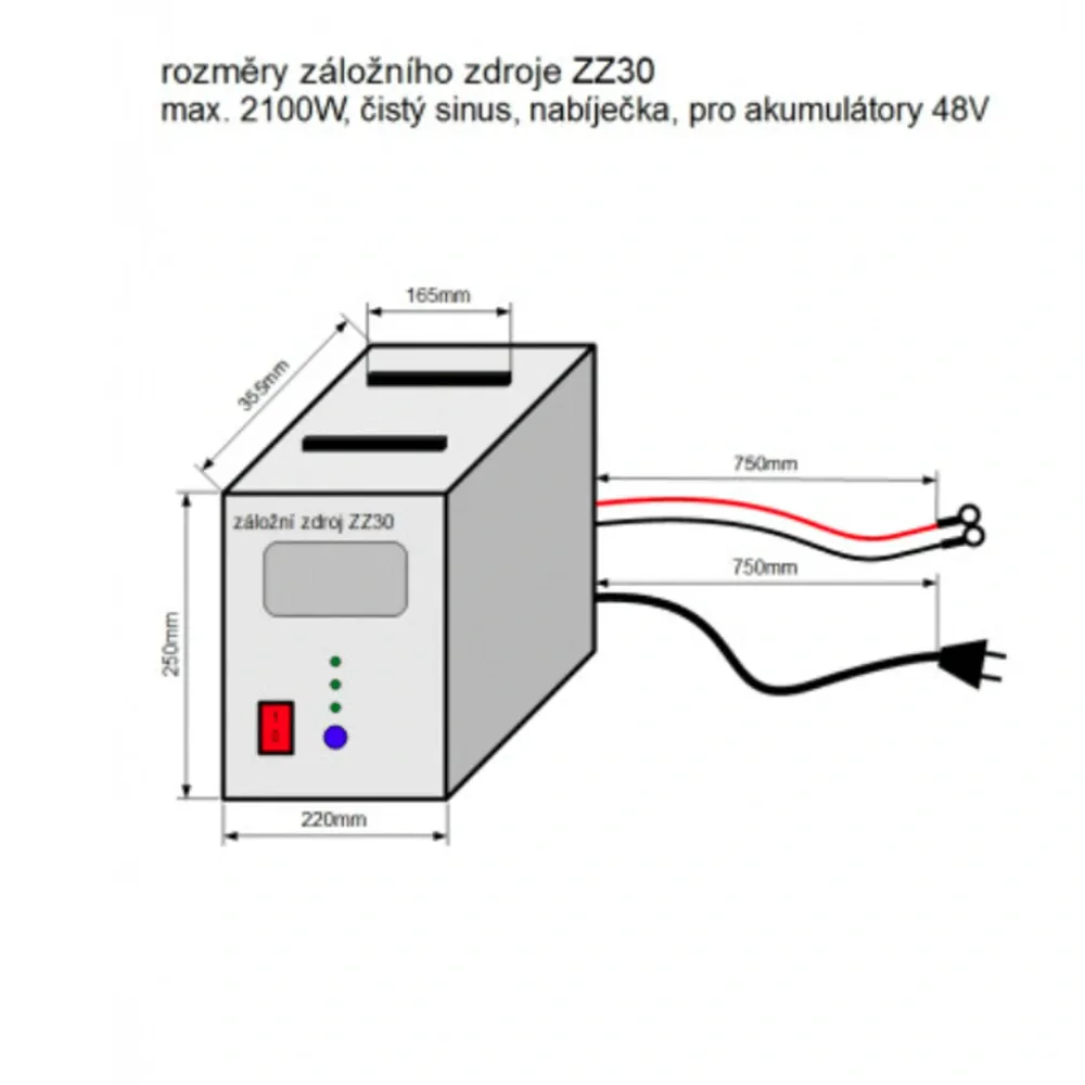 ZZ30 - 2100W/ 230V záložní zdroj sinusový, pro aku 48V (na plochu)