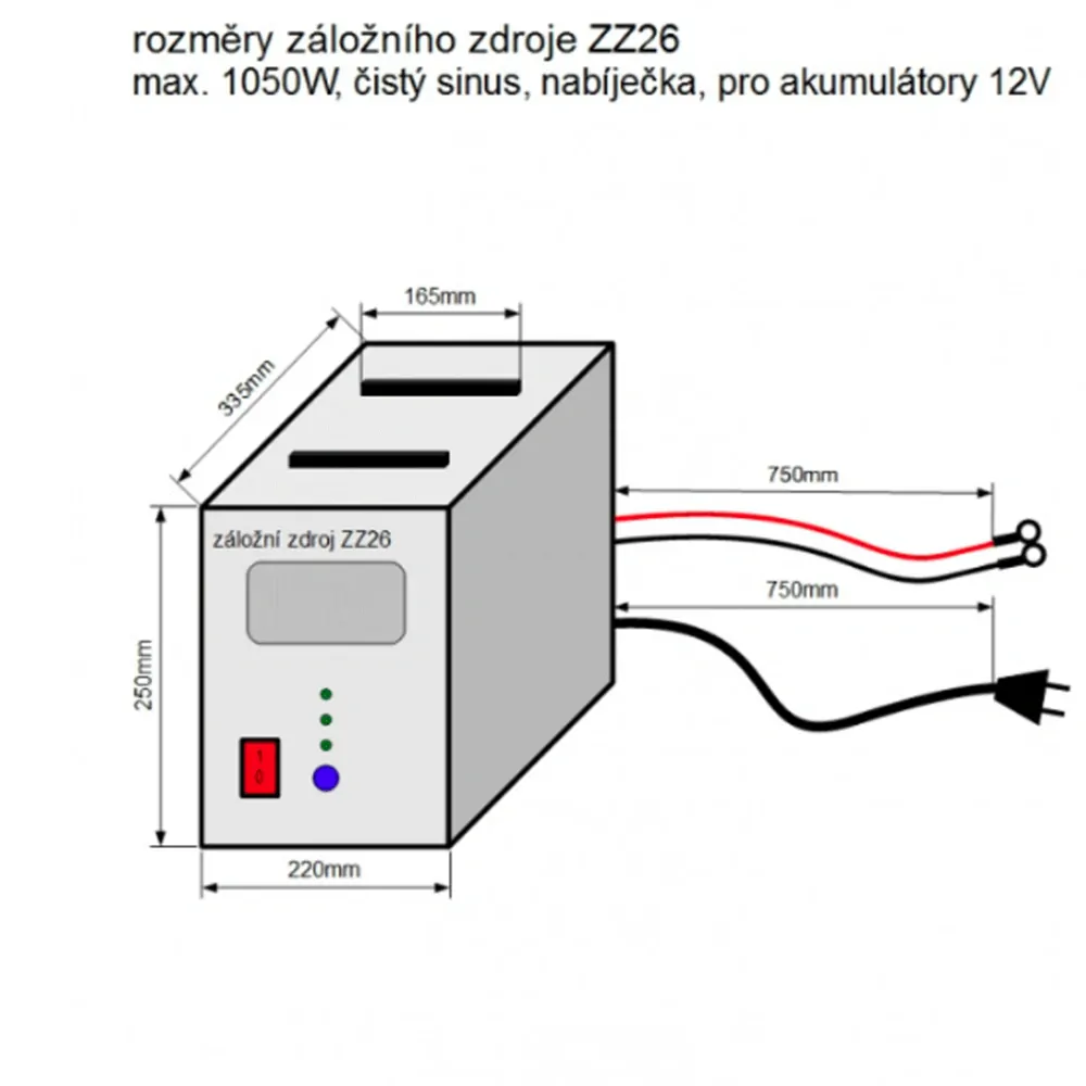 ZZ26 - 1050W/ 230V záložní zdroj sinusový, pro aku 12V (na plochu)