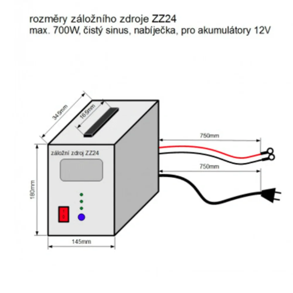 ZZ24 - 700W/ 230V záložní zdroj sinusový, pro aku 12V (na plochu)