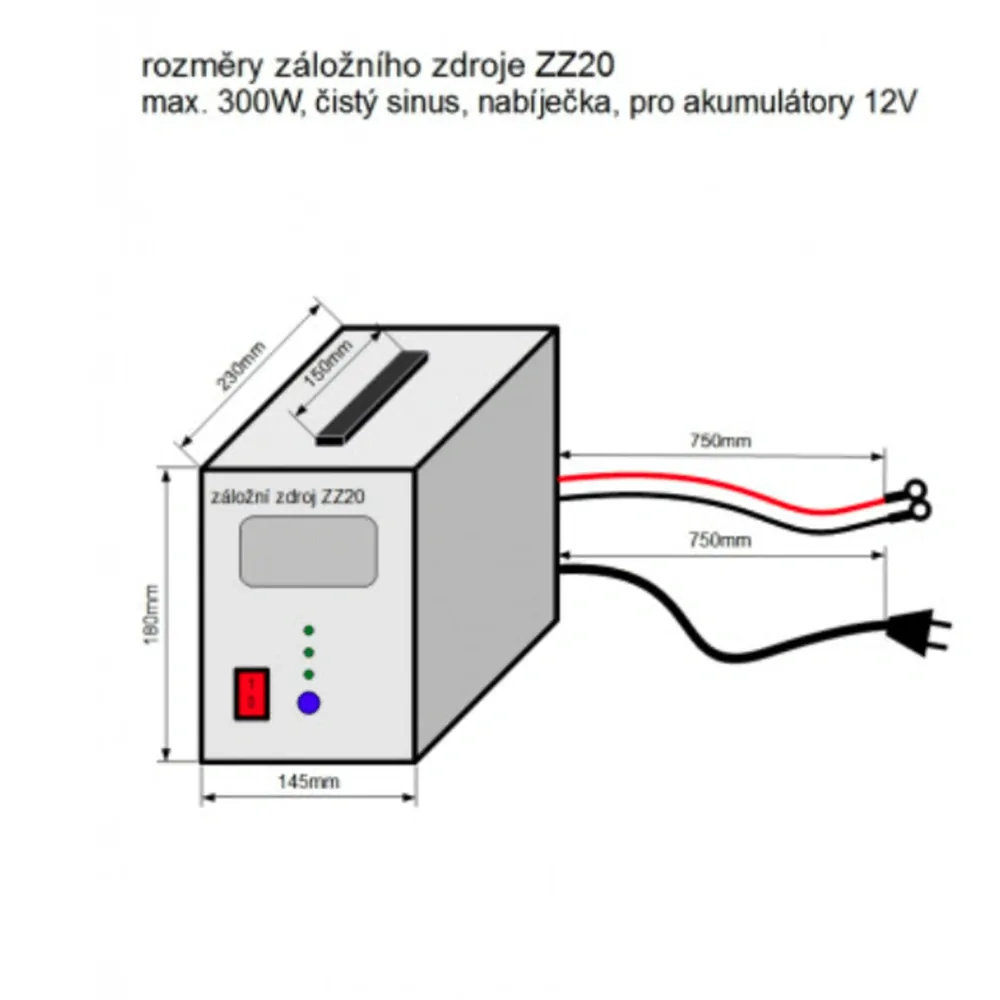 ZZ20 - 300W/ 230V záložní zdroj sinusový, pro aku 12V (na plochu)