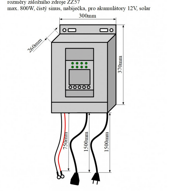 ZZ57 - 800W/ 230V záložní zdroj sinusový + SOLAR, pro aku 12V, (na stěnu)