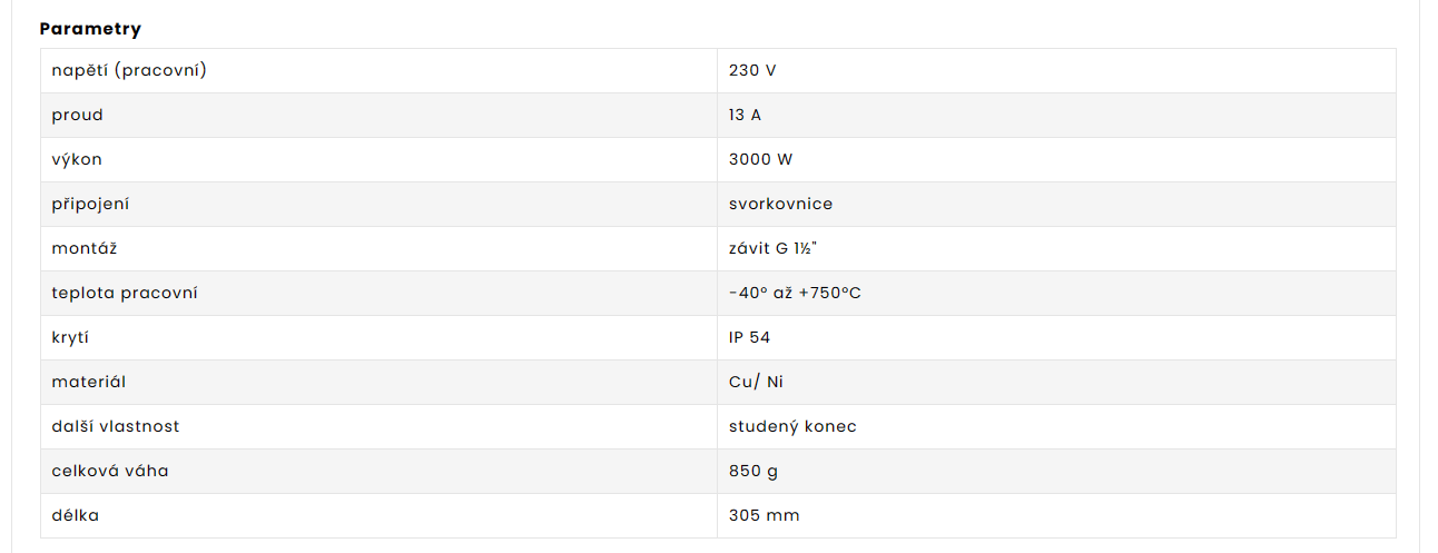 TF131 230V/3000W topná patrona  G6/4 palce,studený konec délka 305 mm
