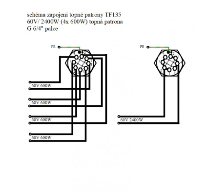 TF135 - 60V/2400W topná patrona G6/4 palce délka 226 mm