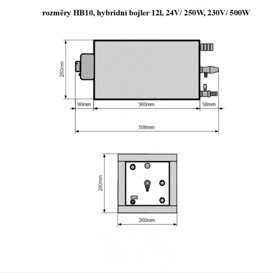 HB10 - hybridní bojler 12l, 24V/ 250W, 230V/ 500W