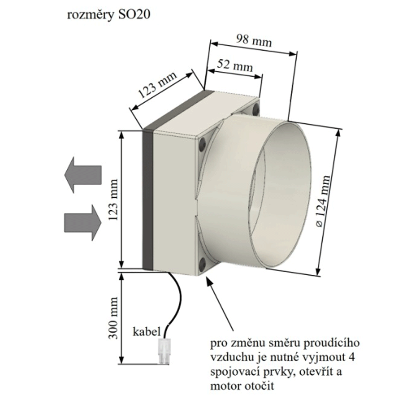 SO20 - 460m3/ h, 50W solární větrací systém nástěnný