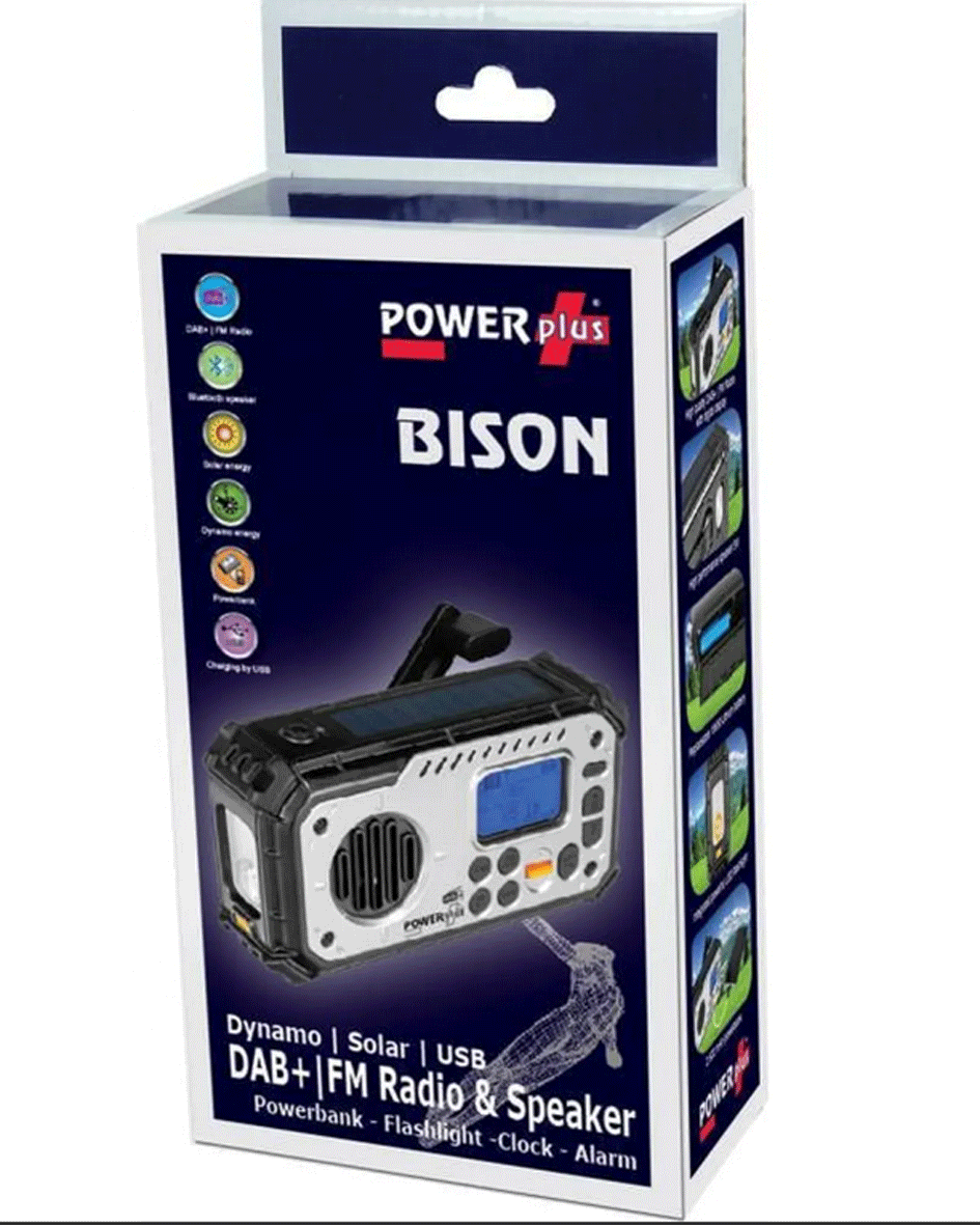 Solární rádio DAB+/FM s dynamem, powerbankou a světlem POWERplus BISON