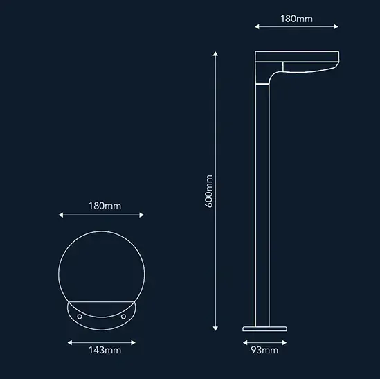 Solární senzorové sloupkové osvětlení  York 200 lumenů teplá bílá