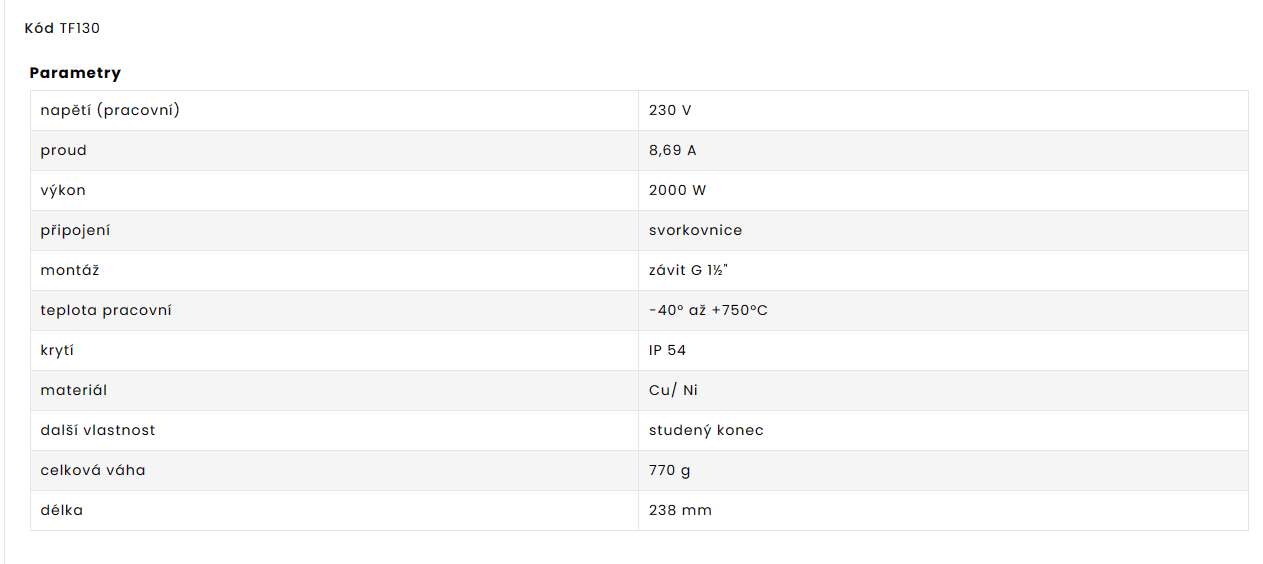 TF130,230V/2000W topná patrona G6/4 palce 