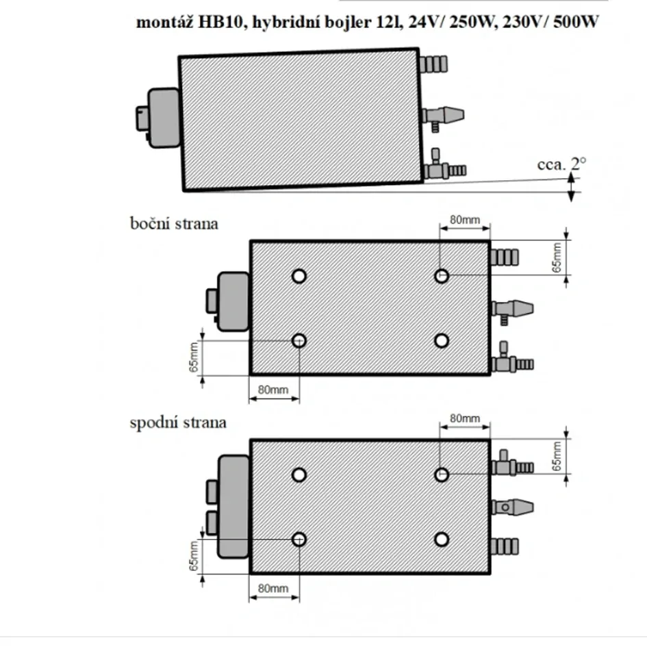 HB10 - hybridní bojler 12l, 24V/ 250W, 230V/ 500W
