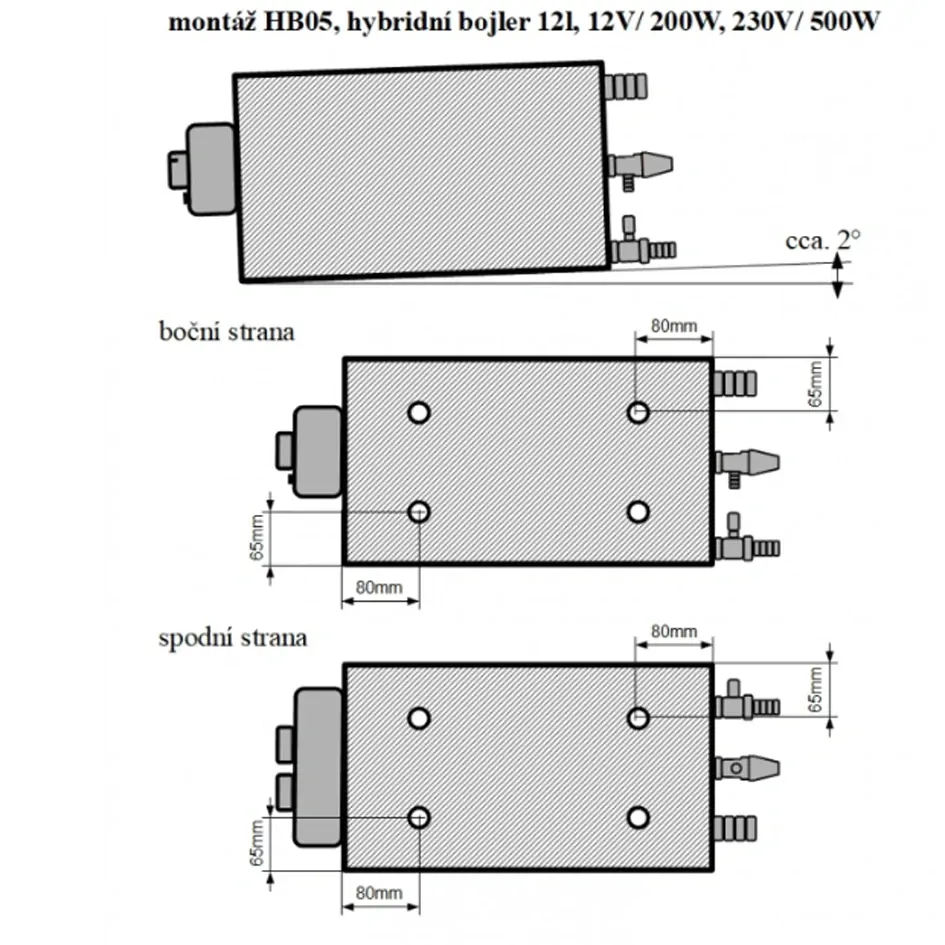 HB05 - hybridní bojler 12l, 12V/ 200W, 230V/ 500W