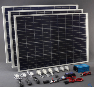  300W solární systém 230V + 12 + 5 V USB+LED osvětlení